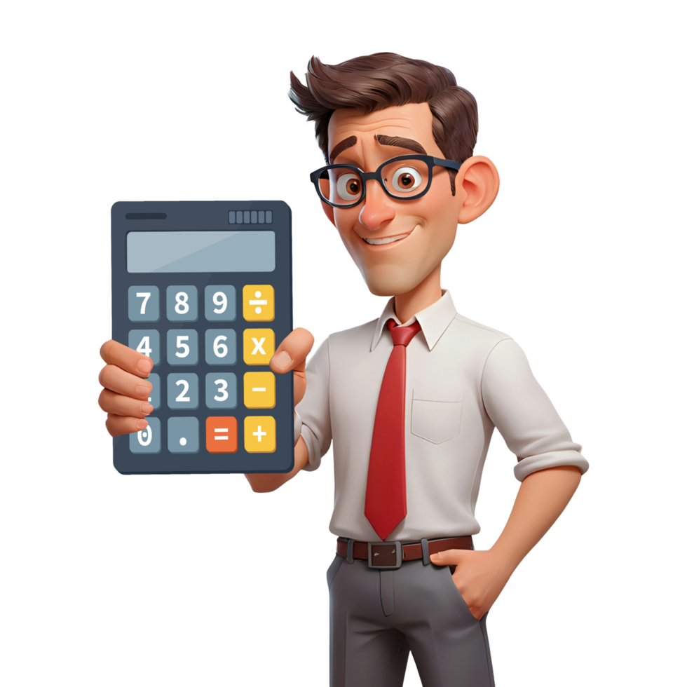 cartoon man holding a calculator png