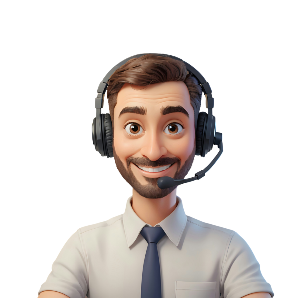 3d cartoon man with headset and tie png