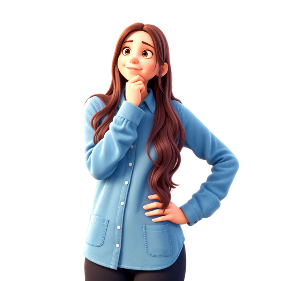 a girl in blue shirt and black pants png