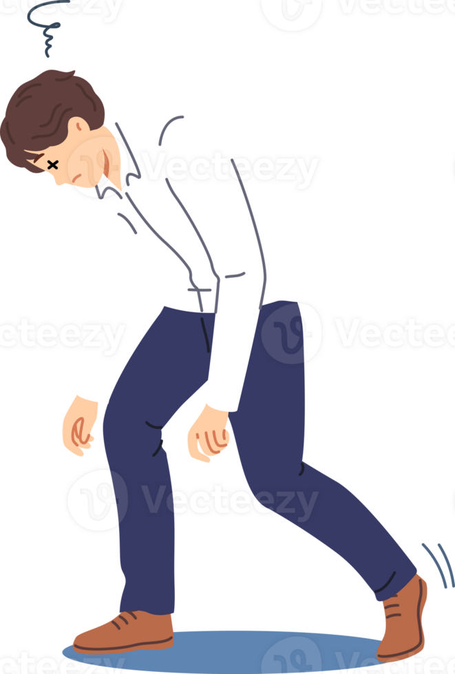 stanco uomo curve al di sopra di e si chiude occhi dovuto per esaurimento causato di lavorare troppo e sovraccarico. attività commerciale tipo si sente sonnolenza e esaurimento dopo completando difficile lavoro su per conto di gestore. png