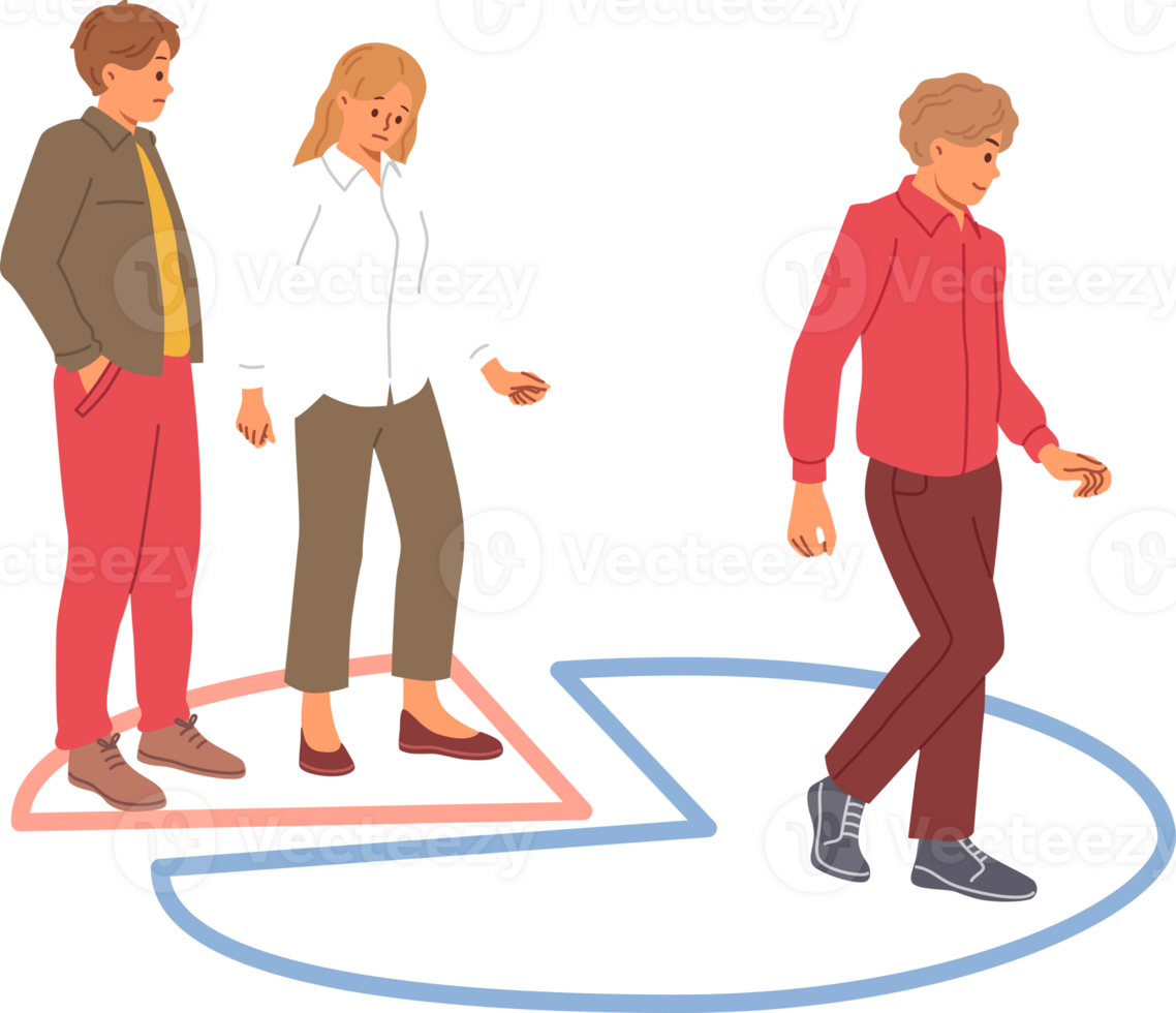 attività commerciale persone con finanziario reddito disuguaglianza In piedi su diverso parti di economico diagramma. concetto problema di disuguaglianza nel società nel distribuzione di stipendi per personale e azienda gestione png