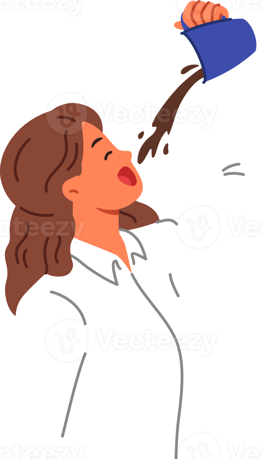 Woman office clerk drinks lot of coffee to gain energy and do enough