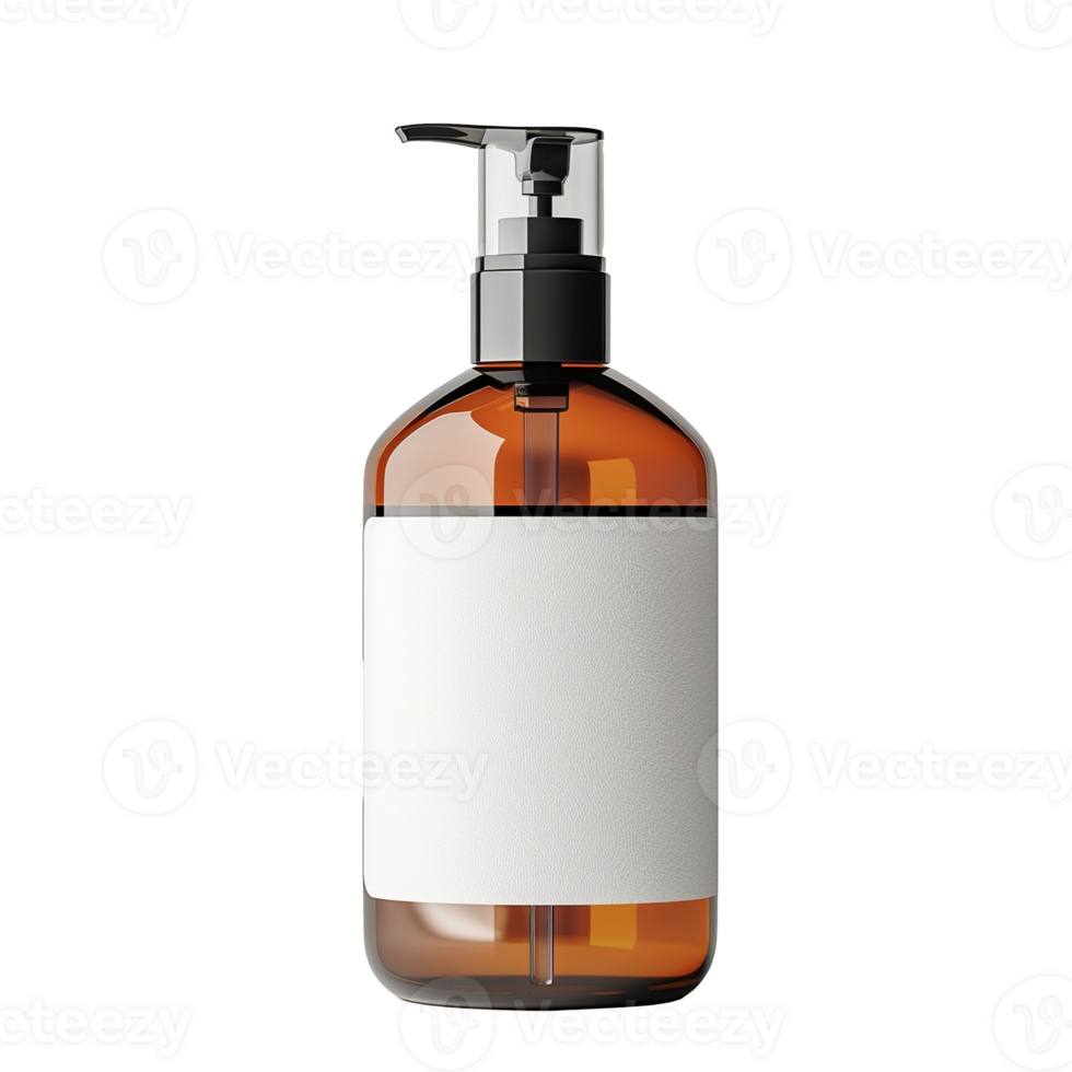 AI generated Amber soap dispenser bottle with blank label on transparent background png