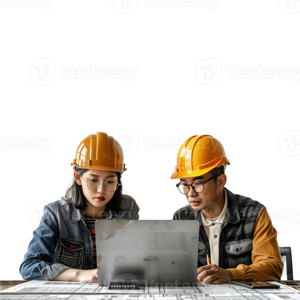 ai genererad arkitekter samarbetande på projekt med transparent bakgrund png