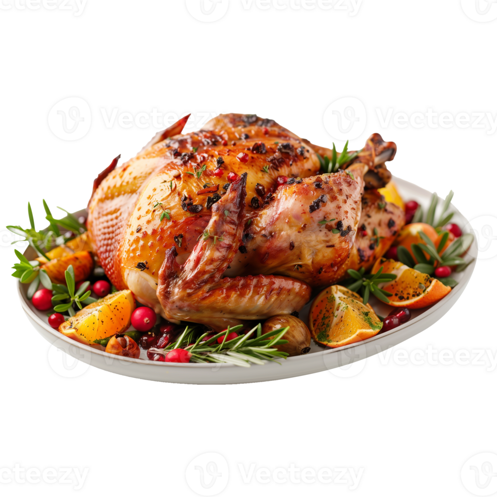 AI generated Roasted turkey on plate with herbs and citrus png