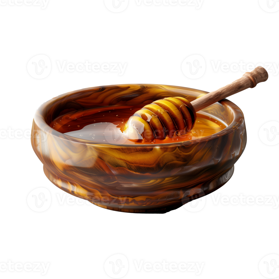 AI generated A bowl of honey with a wooden spoon in it png