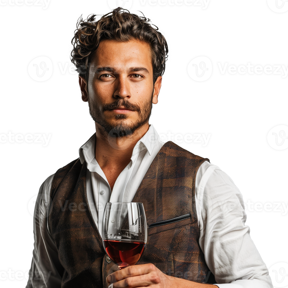 AI generated Confident man holding a glass of red wine, isolated on white png