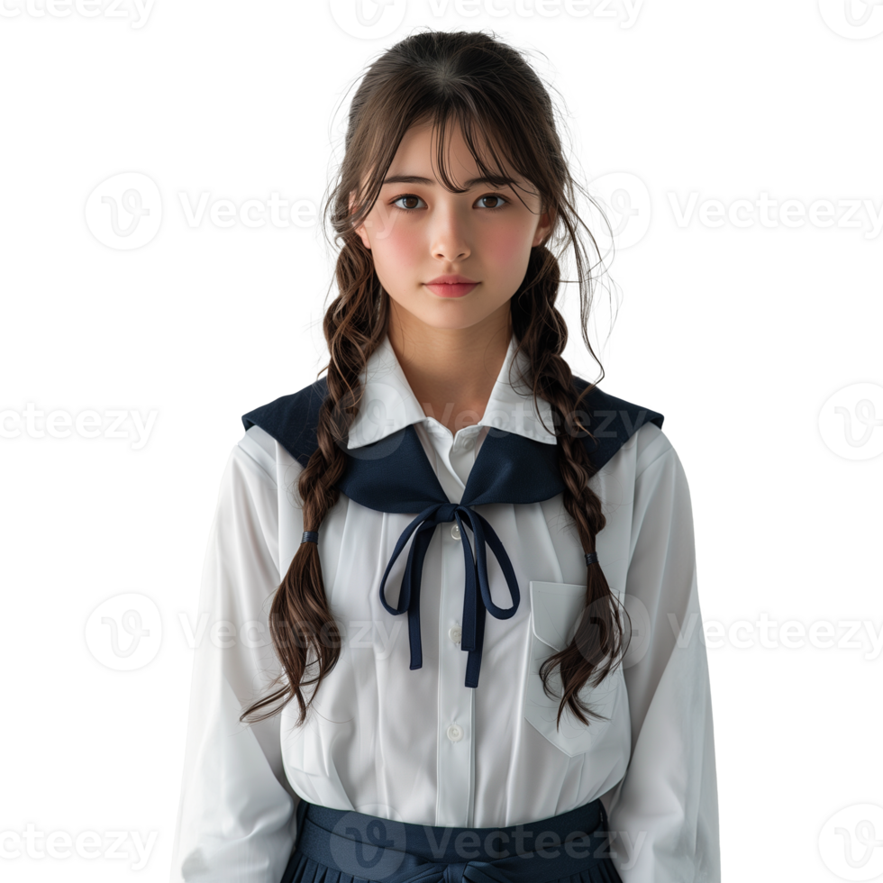 AI generated A young asian student girl with long black hair png