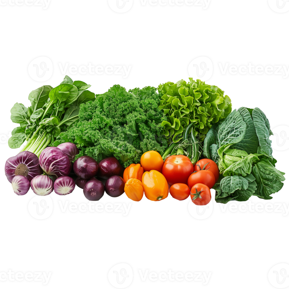 AI generated A variety of vegetables and fruits are displayed on a white background png