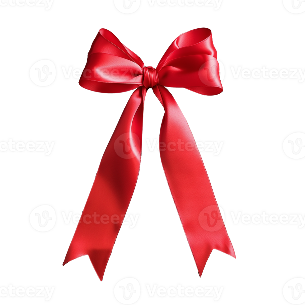 AI generated A red ribbon bow is shown on a white background png