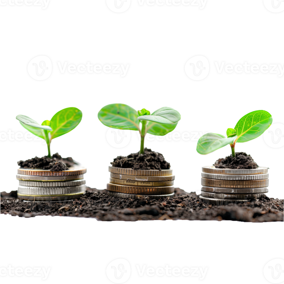 ai generiert wachsend Pflanzen auf Münzen symbolisieren Investition und Wachstum png