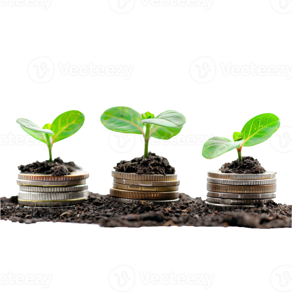 AI generated Growing plants on coins symbolizing investment and growth png