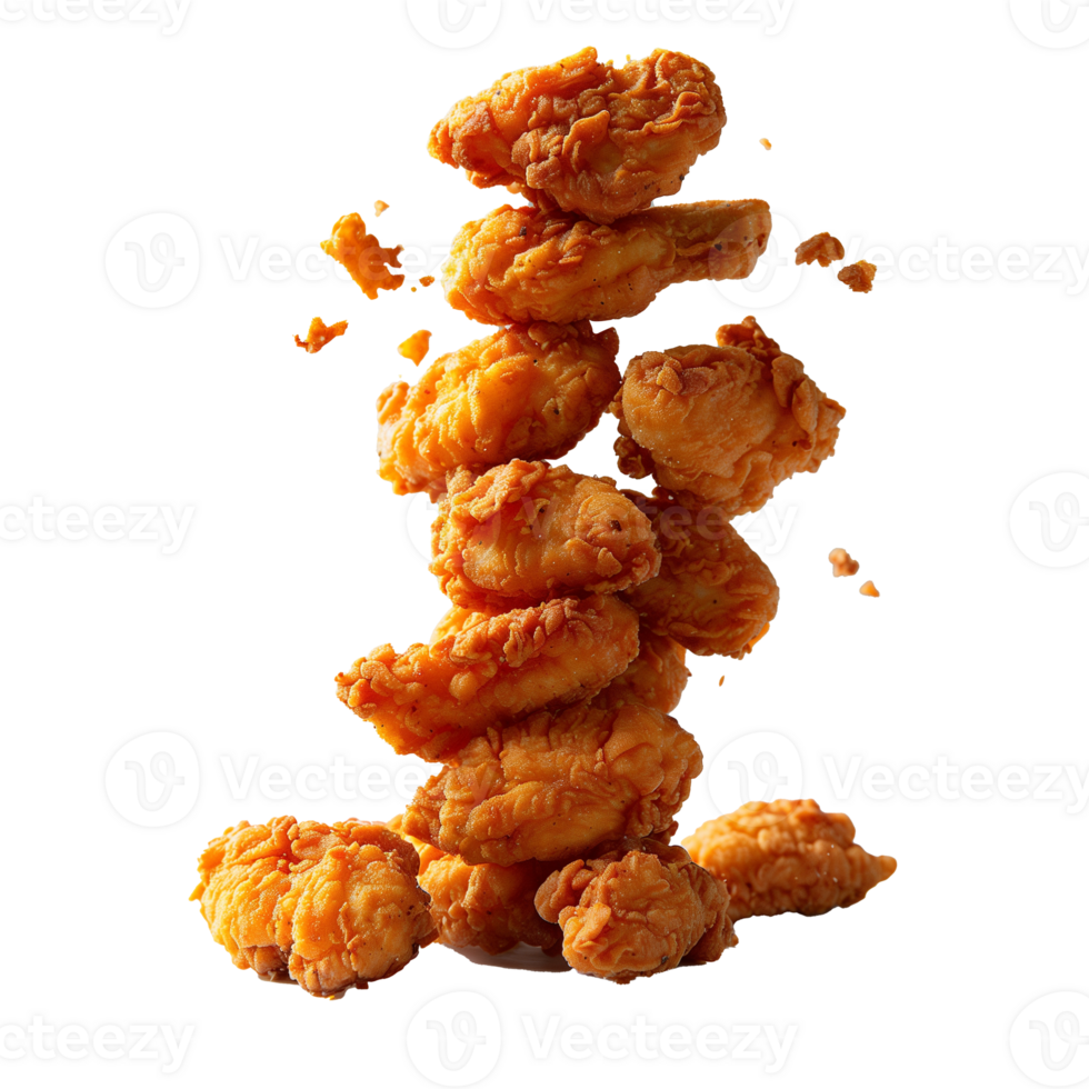 AI generated A stack of fried chicken pieces on top of each other png