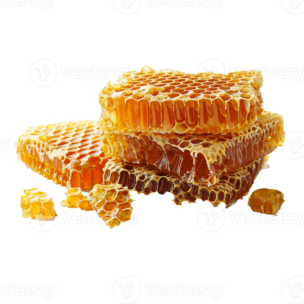 AI generated Three pieces of honeycomb are stacked on top of each other png