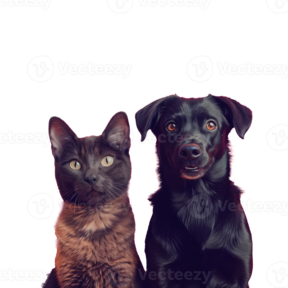 AI generated A black cat and a black dog are standing next to each other png