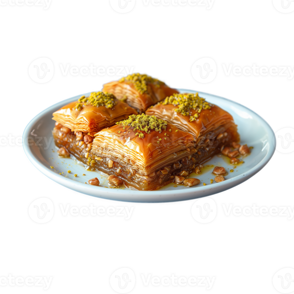 AI generated A plate of food with a nutty flavor and a crunchy texture. Turkish Baklava png