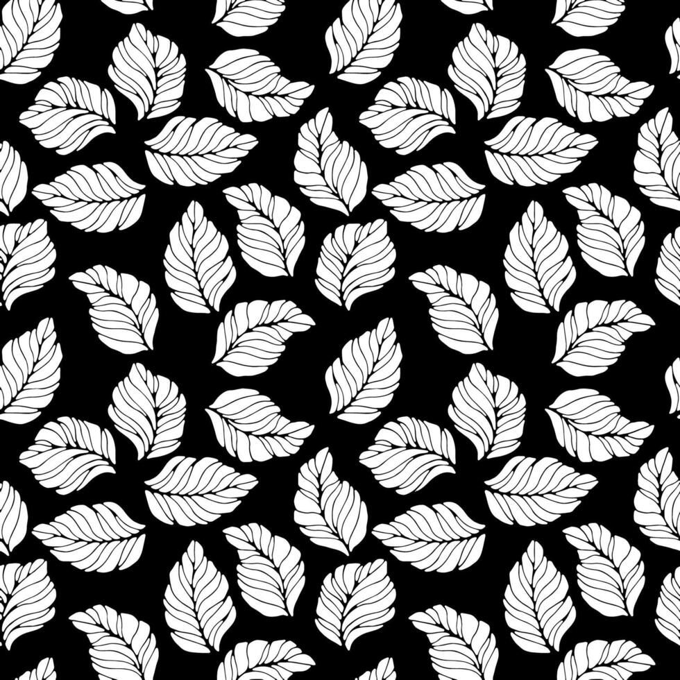 seamless pattern with stylized leaves in black and white vector