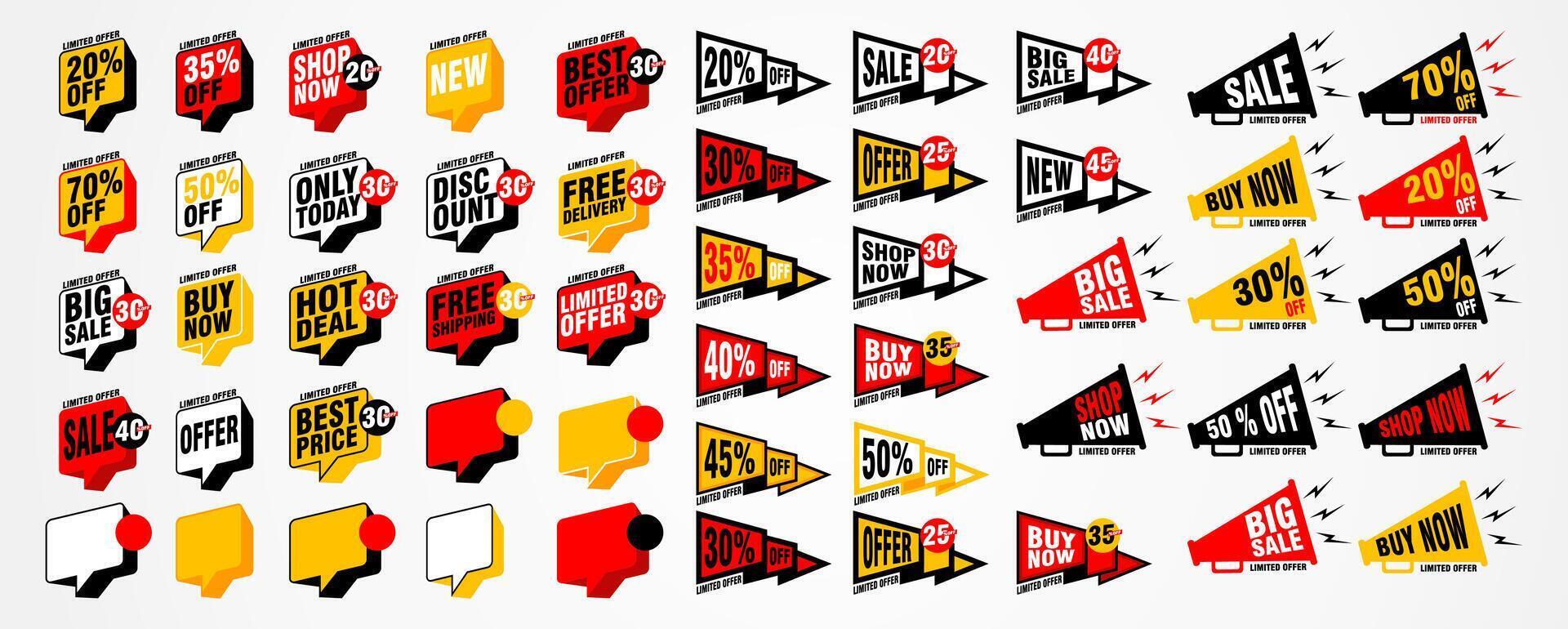 stickers and tags banners set, stroke sale, sales label collection suitable for design promotion media vector