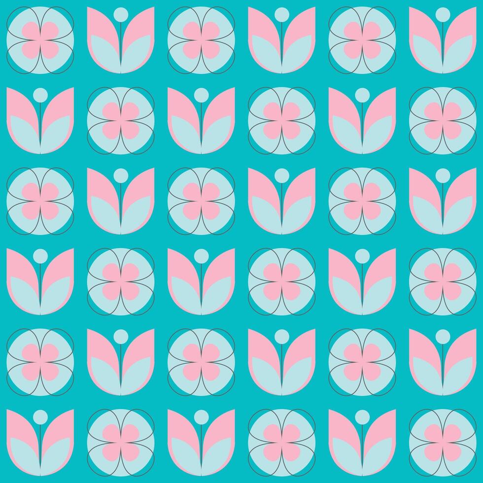 Geometric seamless pattern of plants and flowers. Flowers and leaves background design. vector