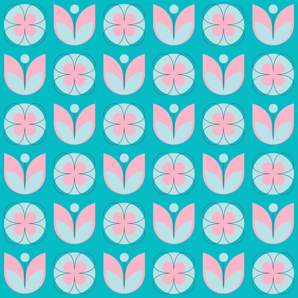 Geometric seamless pattern of plants and flowers. Flowers and leaves background design. vector