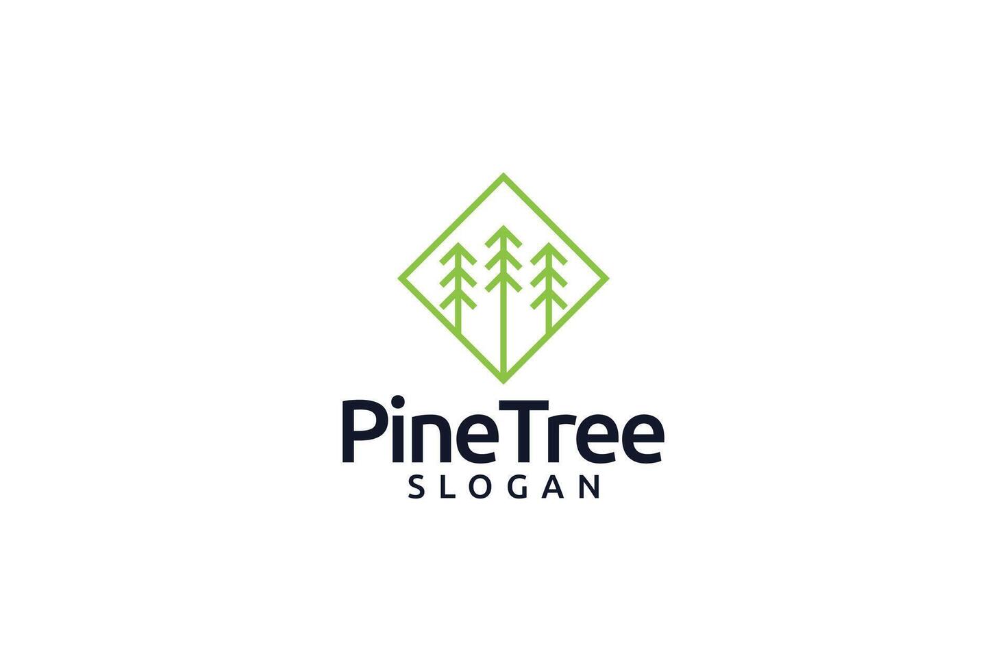 Square green pine tree in line concept vector