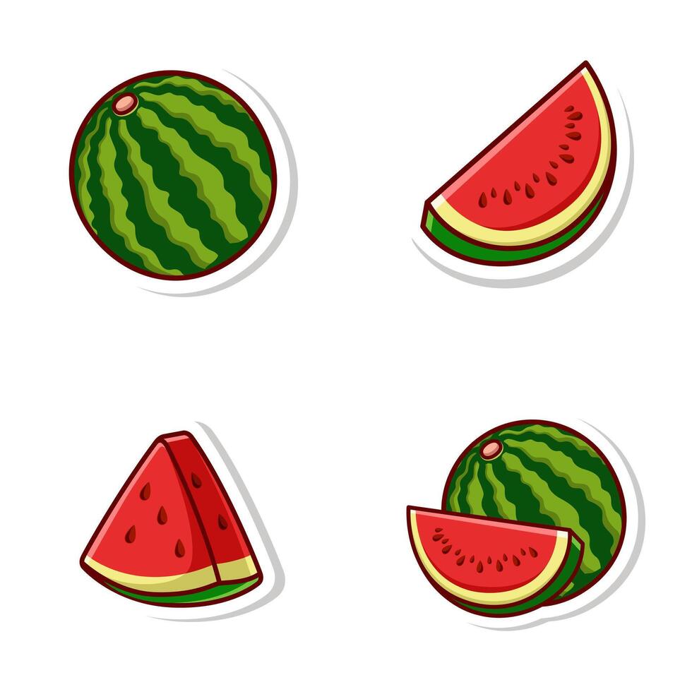 set vector cute cartoon of slice and single watermelon isolated