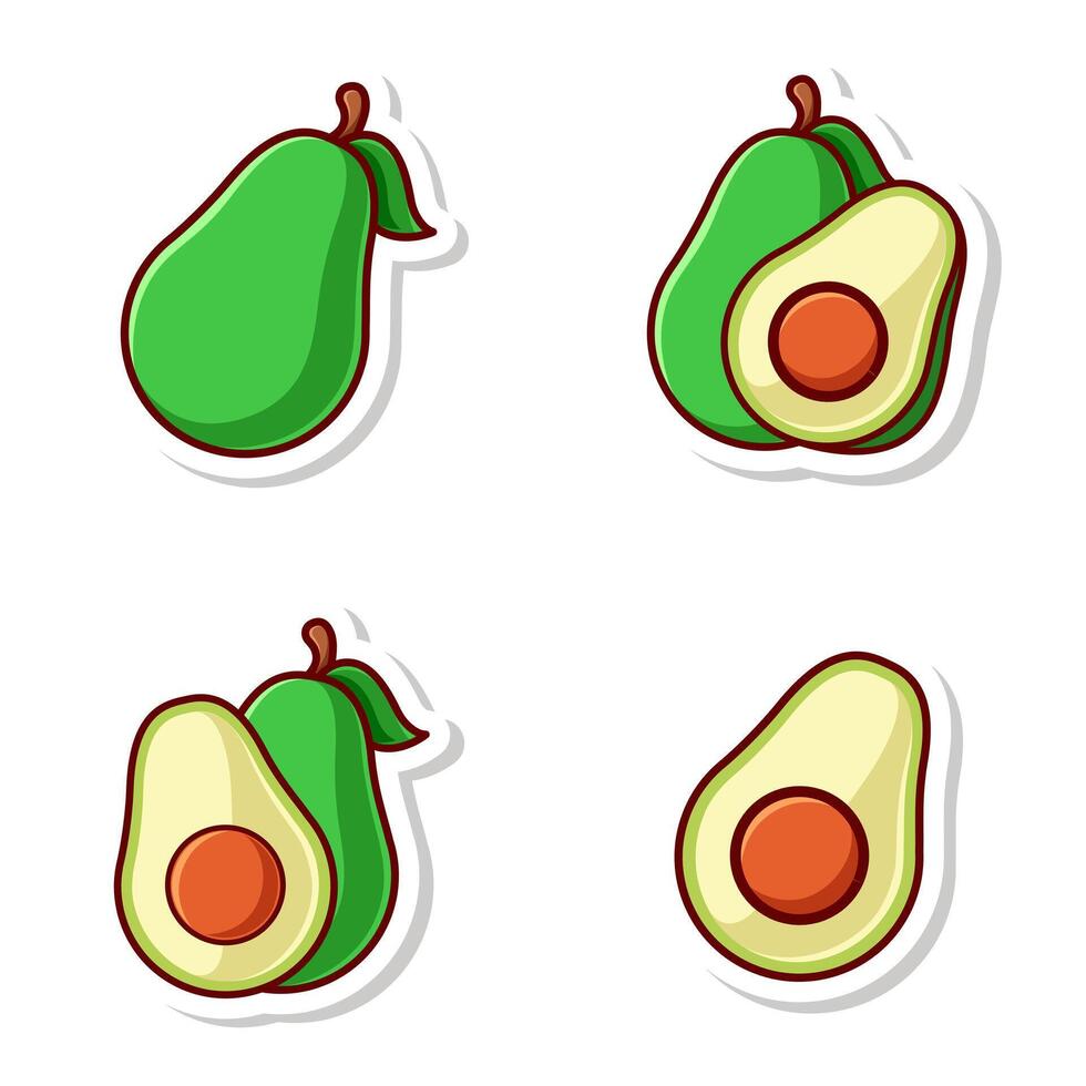 set vector cute cartoon of slice and single avocado isolated