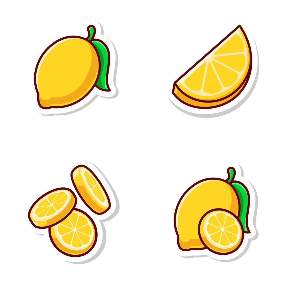 set vector cute cartoon of yellow slice and single lemon isolated