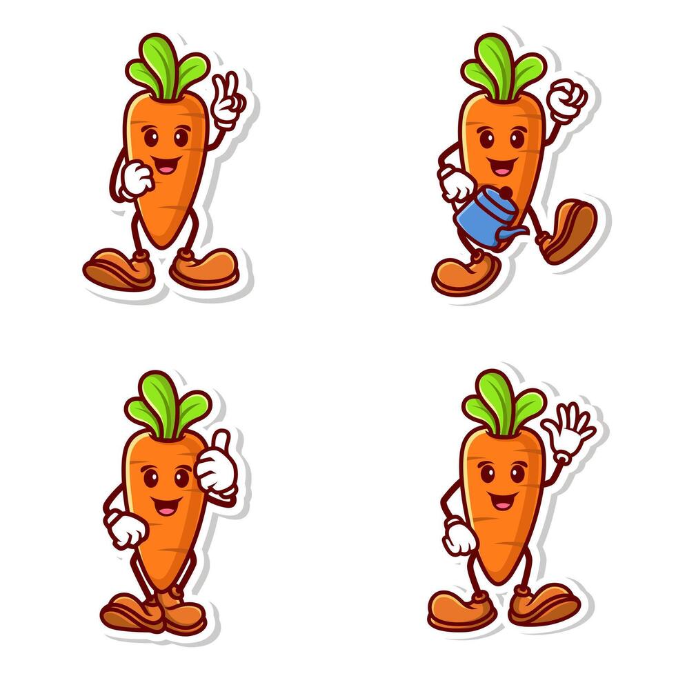 set vector cute cartoon character of carrot isolated