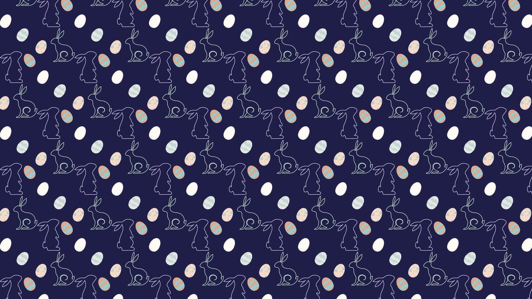 seamless pattern easter egg background isolated in blue, hand draw line rabbit, suit for decoration ,web, banner , wallpaper , simple minimalist vector