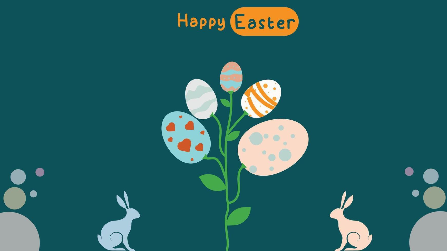 Social media post idea for easter egg background isolated in green, hand draw line rabbit, suit for decoration ,web, banner , wallpaper , with blank space vector