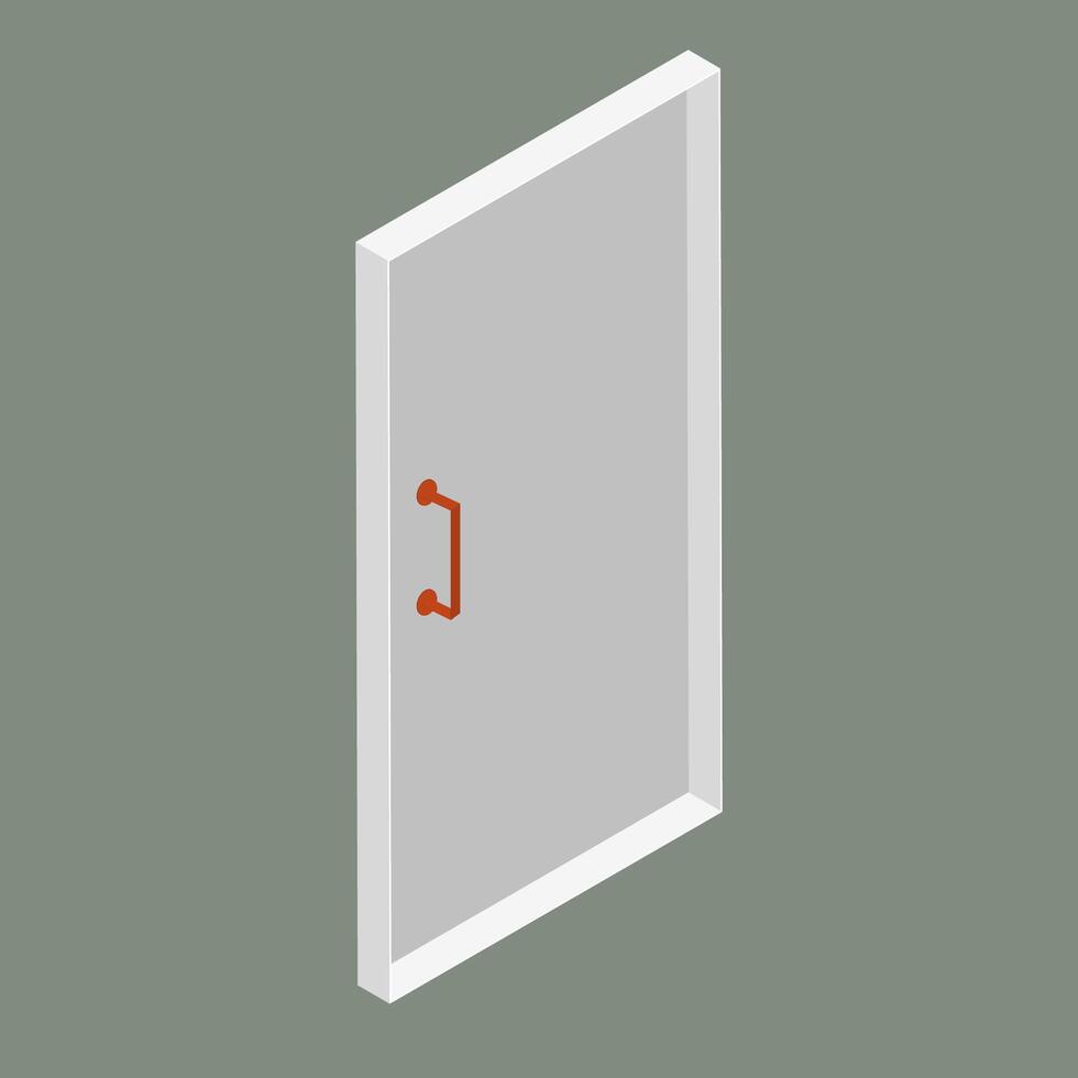 puerta con un metal puerta y un rojo encargarse de en un isométrica vista, aislado en un llanura fondo, 3d ver vector