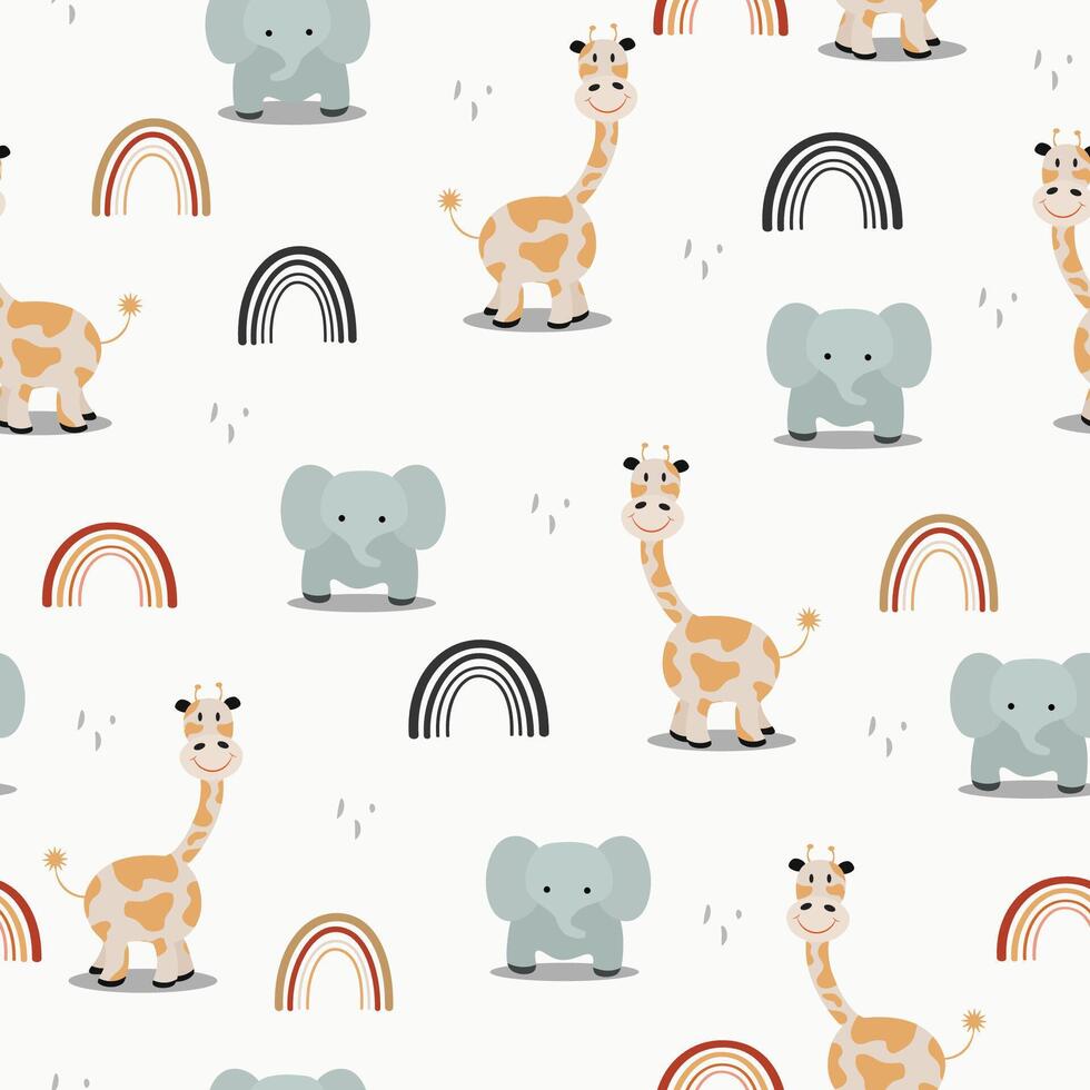 Vector hand drawn seamless pattern with cute cartoon animal for background