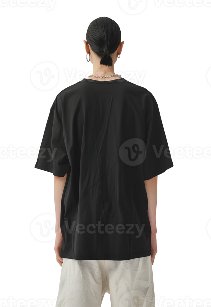 AI generated Rear view asian man earing Black Tshirt for mockup png