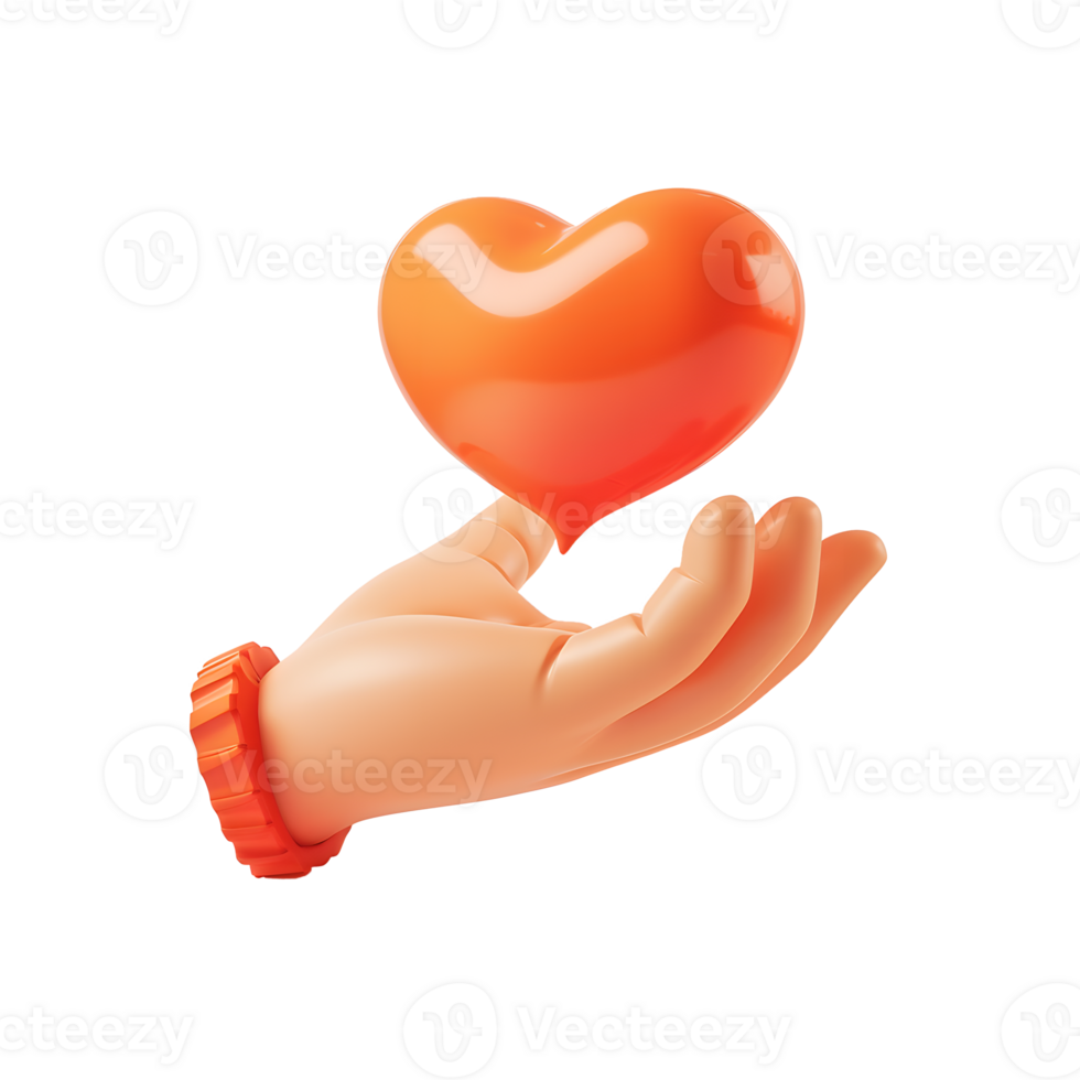 AI generated 3D Orange Heart in Hand Isolated Transparent Background png