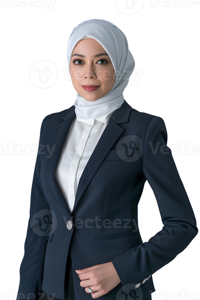 ai généré hijab femme d'affaires portant costume avec blanc arrière-plan, coupure chemin png