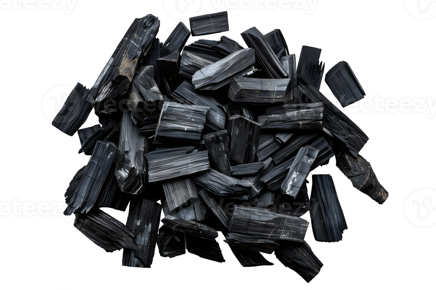 AI generated Top view pieces of black coal isolated on transparent background png