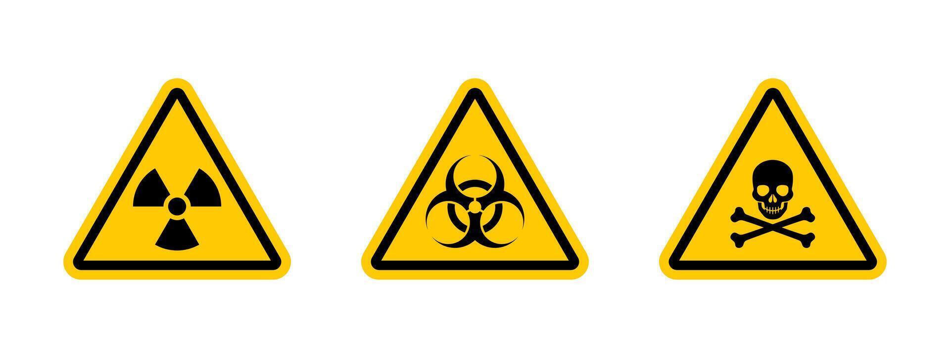 Radiation sign, Biohazard sign, Poison sign vector isolated on white background.