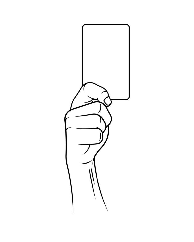 Hand holding a card line art vector isolated on white background.