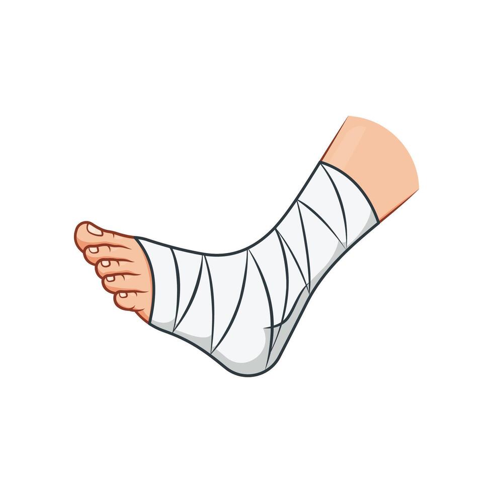 The foot is bandaged with a tight bandage vector isolated on white background.