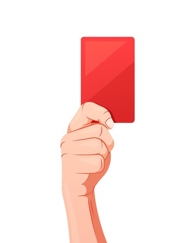 Hand holding red card vector isolated on white background.