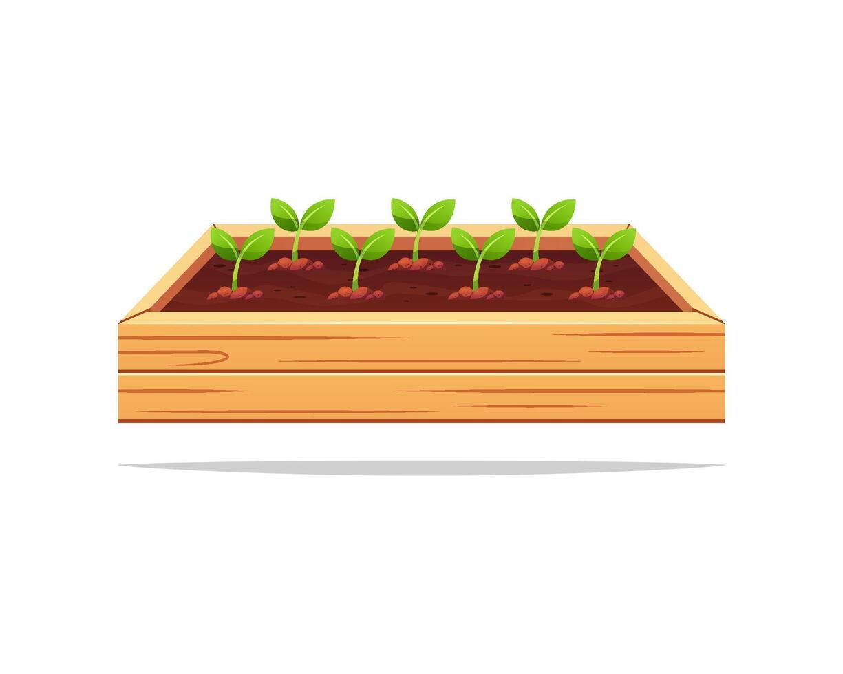 Wooden raised garden bed vector isolated on white background.