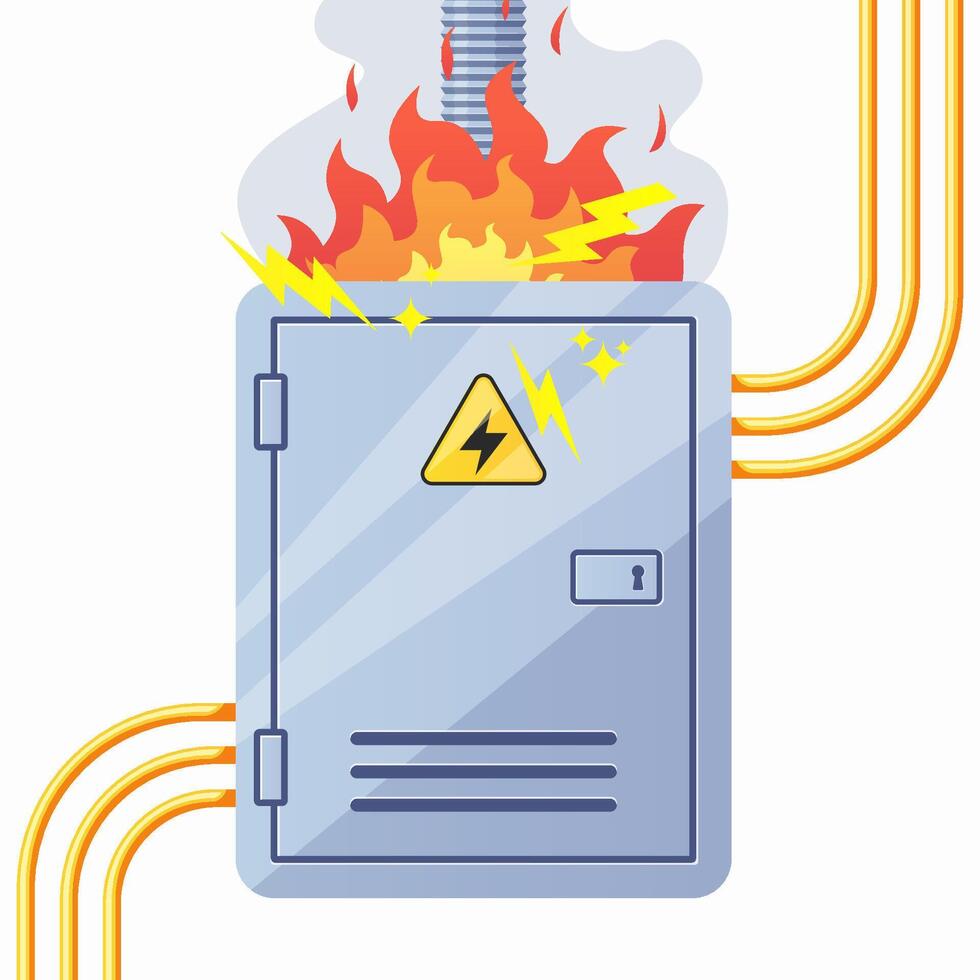 el eléctrico panel atrapado en fuego vector aislado en blanco fondo