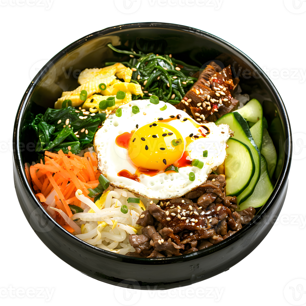 ai genererad bibimbap med ris, friterad ägg och grönsaker på transparent bakgrund png