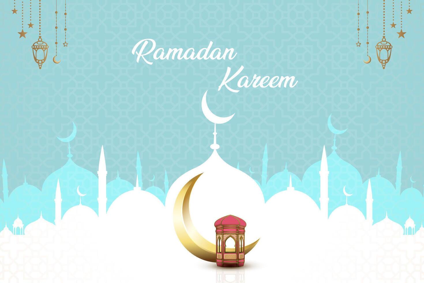 Ramadan Kareem islamic design with Arabic Lantern and crescent moon with Islamic pattern vector