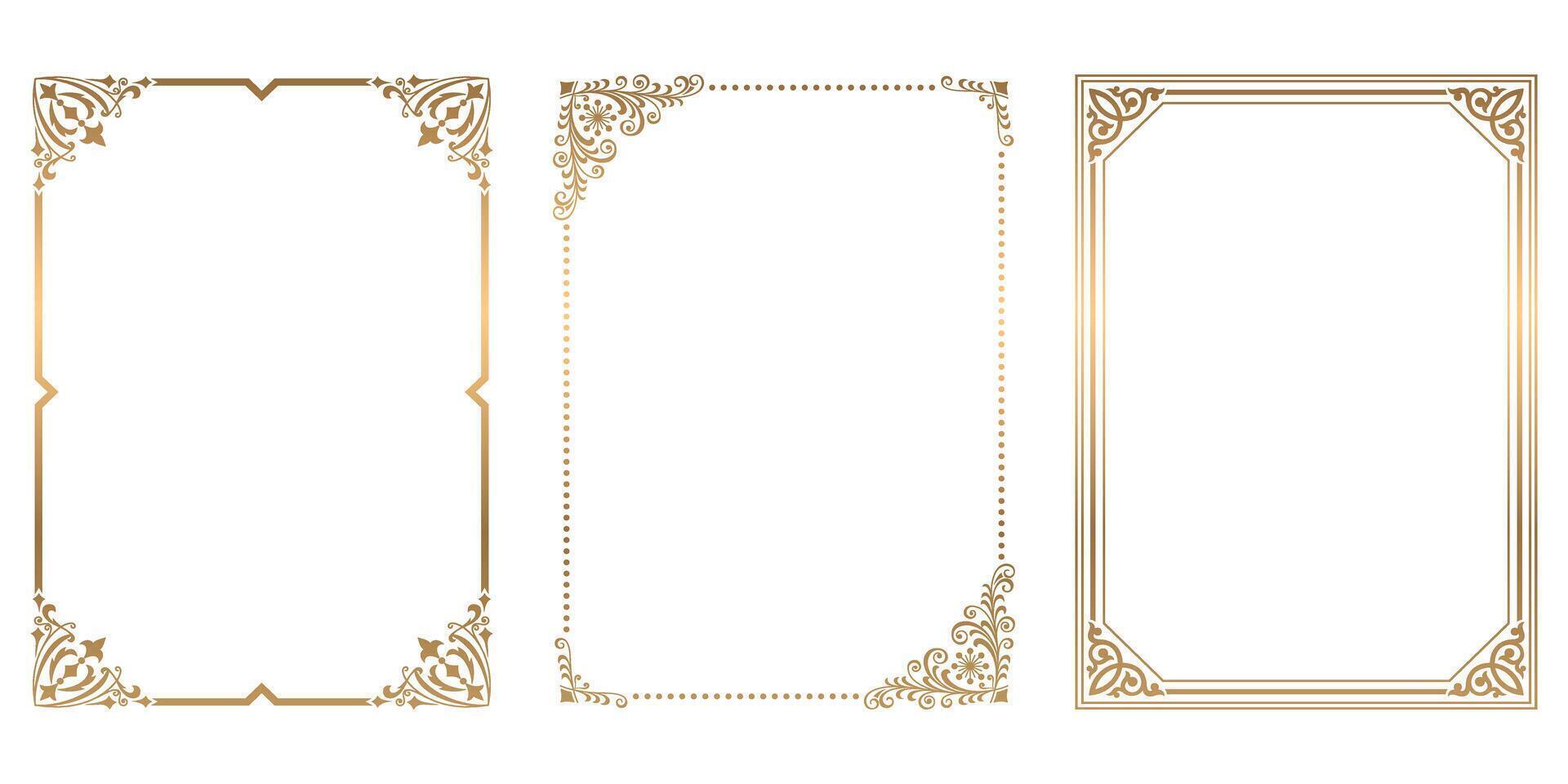 Set of vintage golden frames and borders decorative ornament vector antique Decorative vintage borders and frames set
