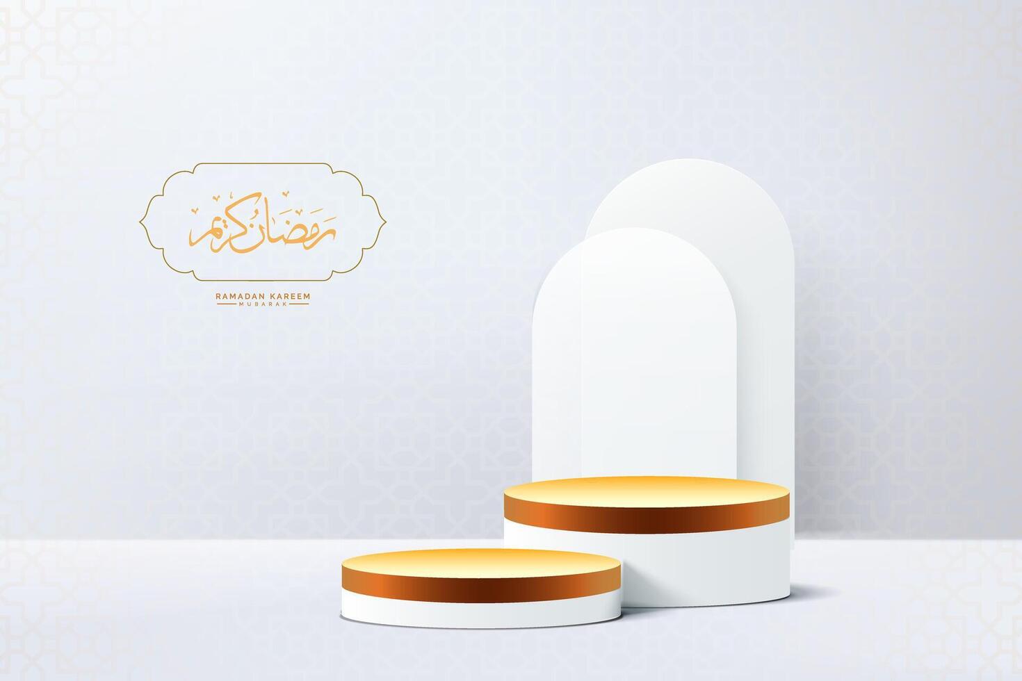 Ramadan Kareem Islamic White and Gold Podium background. vector