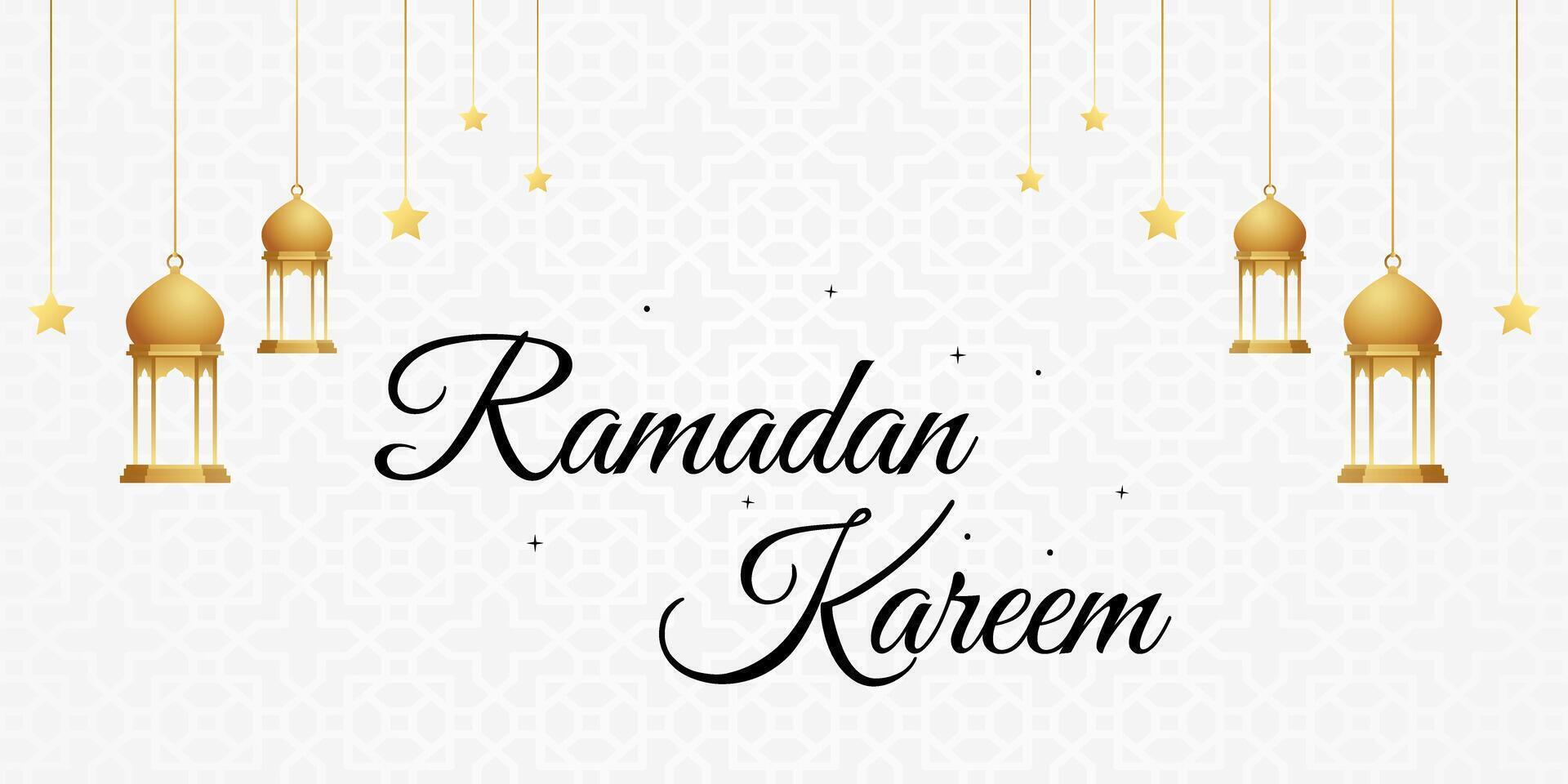 Ramadan Kareem Islamic background with Hanging Islamic lanterns and decorations. vector