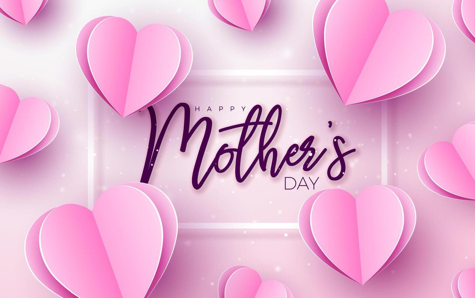 Happy Mother's Day Banner or Postcard with Paper Hearts and Typography Letter on Pink Background. Vector Mom Celebration Design with Symbol of Love for Greeting Card, Flyer, Invitation, Brochure