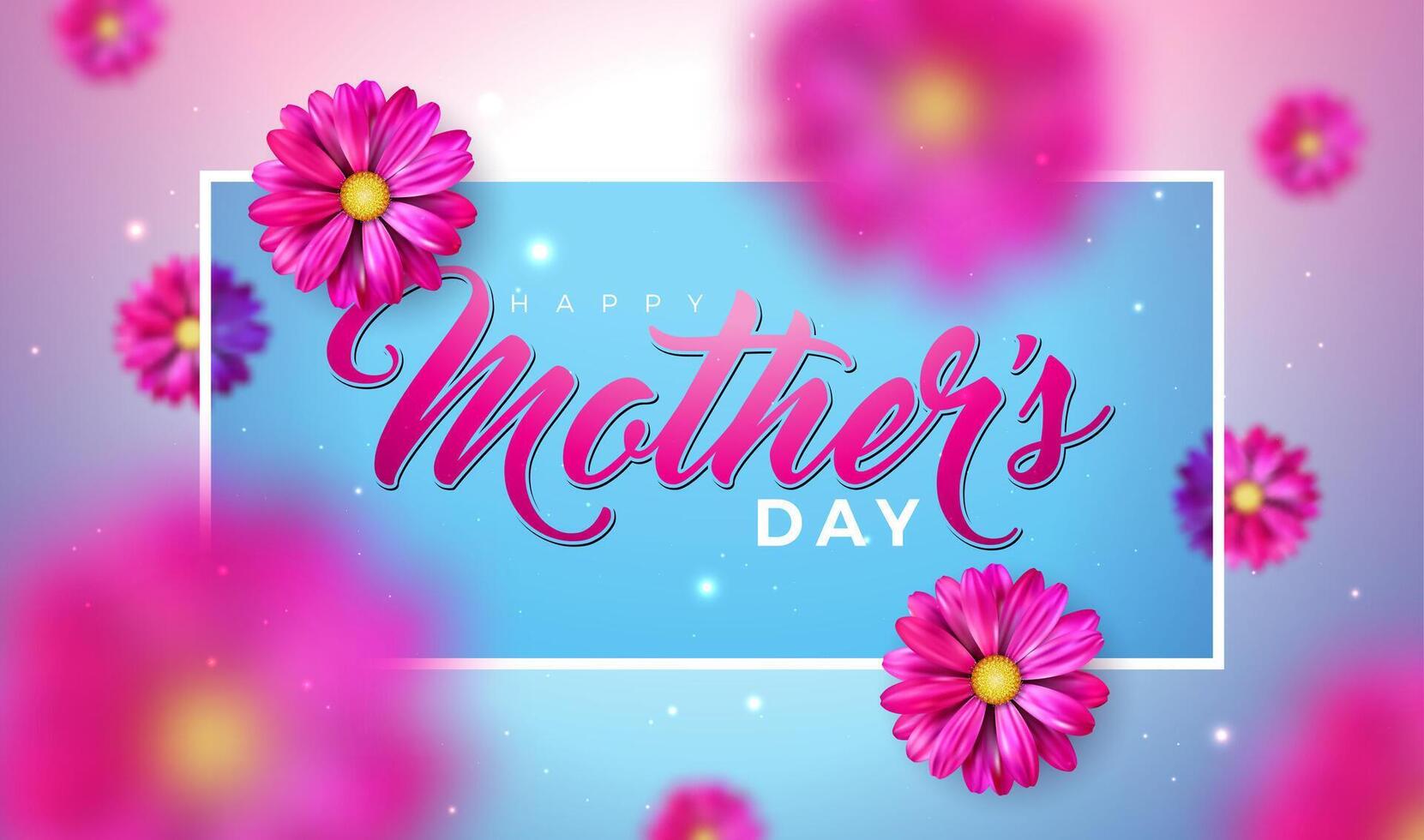 Happy Mother's Day Greeting Card Design with Falling Flower and Typography Letter on Pink Background. Vector Celebration Illustration Template for Banner, Flyer, Invitation, Brochure, Poster.